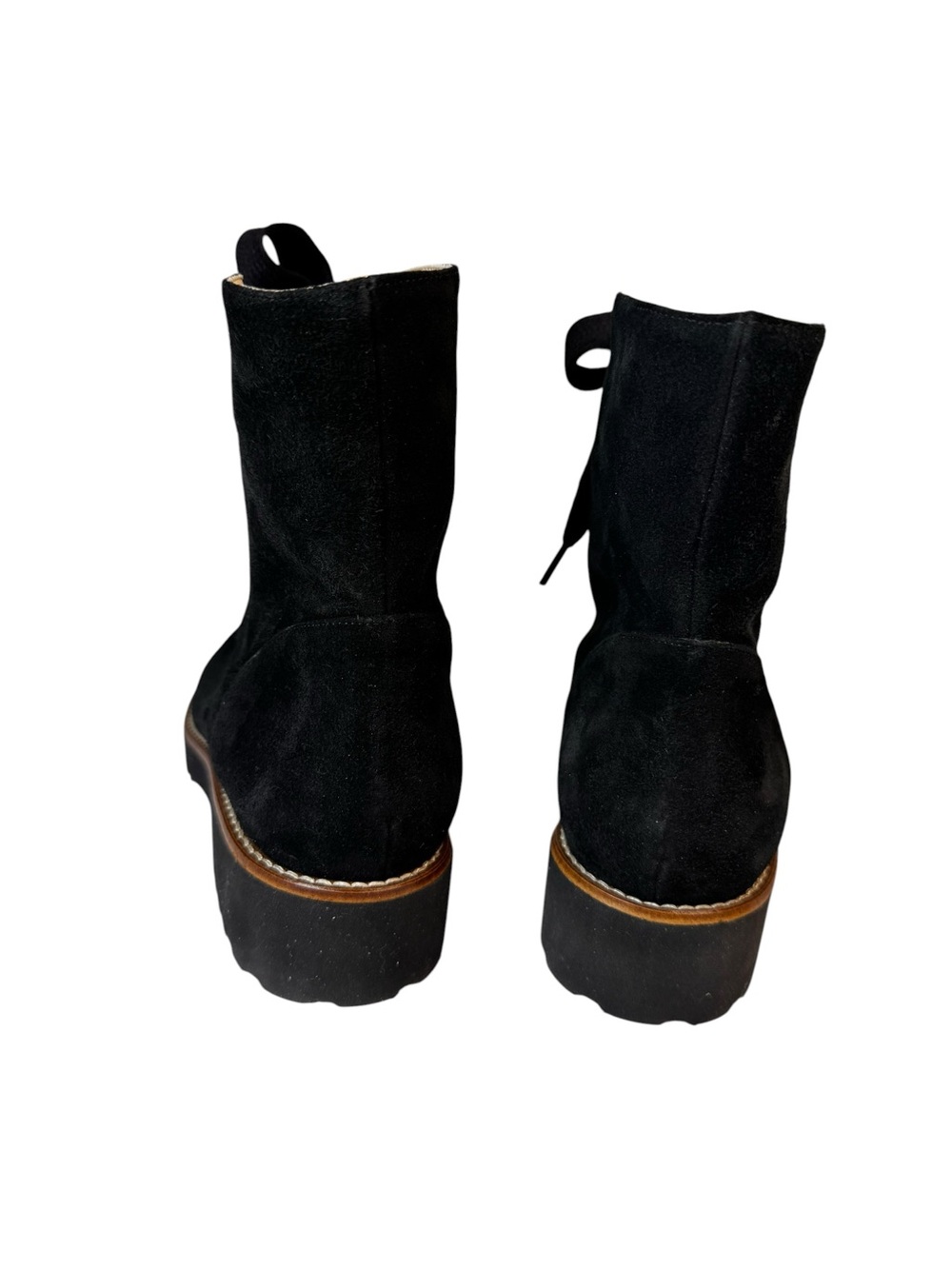 NWT Ron White Black Suede Lace-Up Zip Chunky Lug Sole Platform Boots 38.5/7.5 - Picture 7 of 10